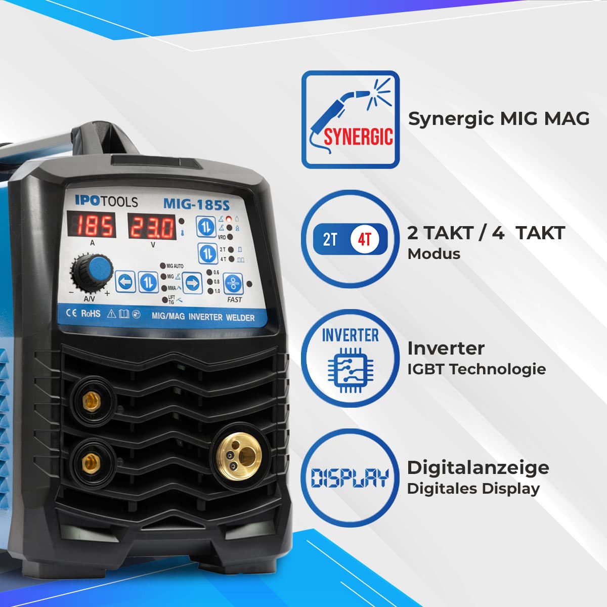 IPOTOOLS MIG 185SYN - Synergic Inverter Schweißgerät – Bild 3