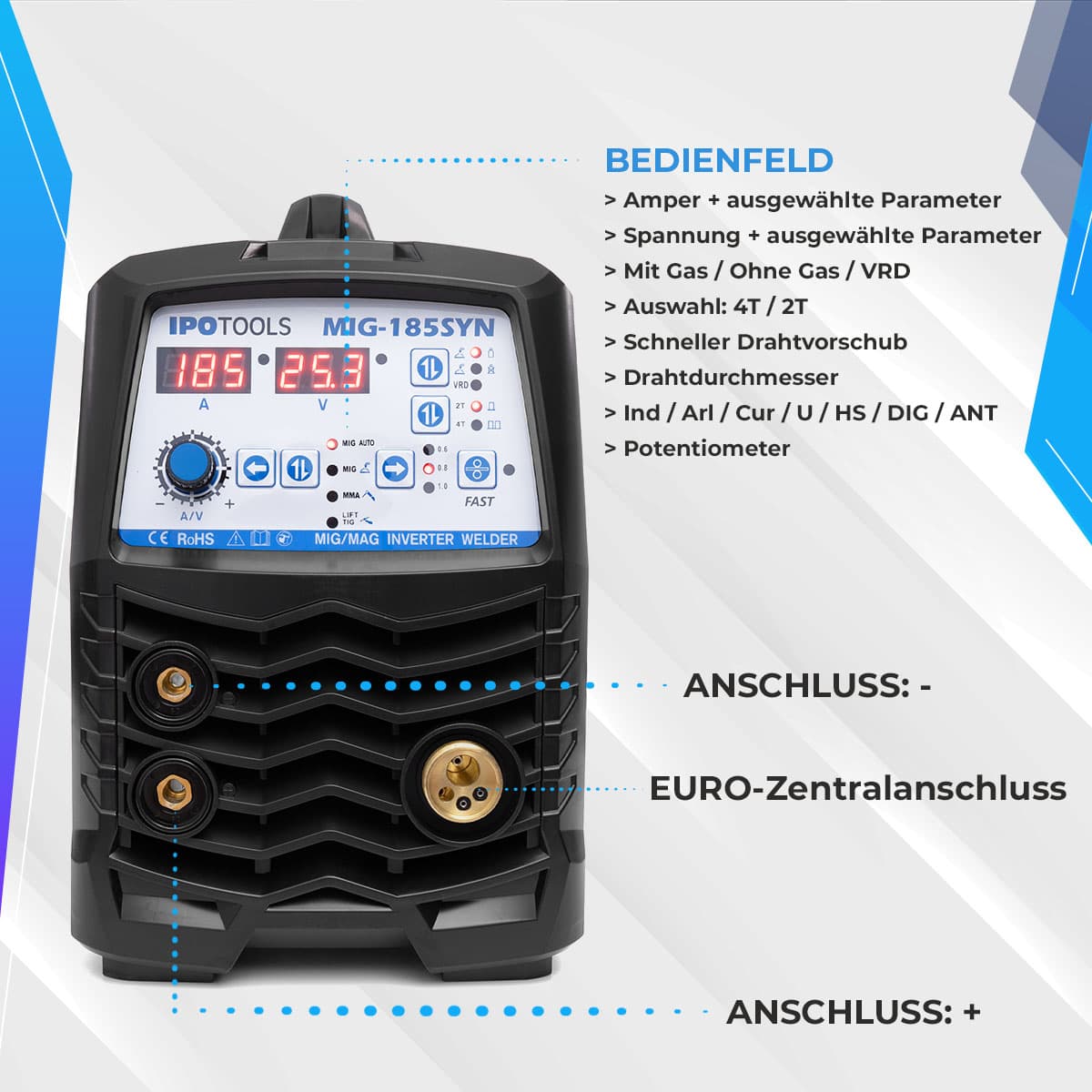 IPOTOOLS MIG 185SYN - Synergic Inverter Schweißgerät – Bild 4