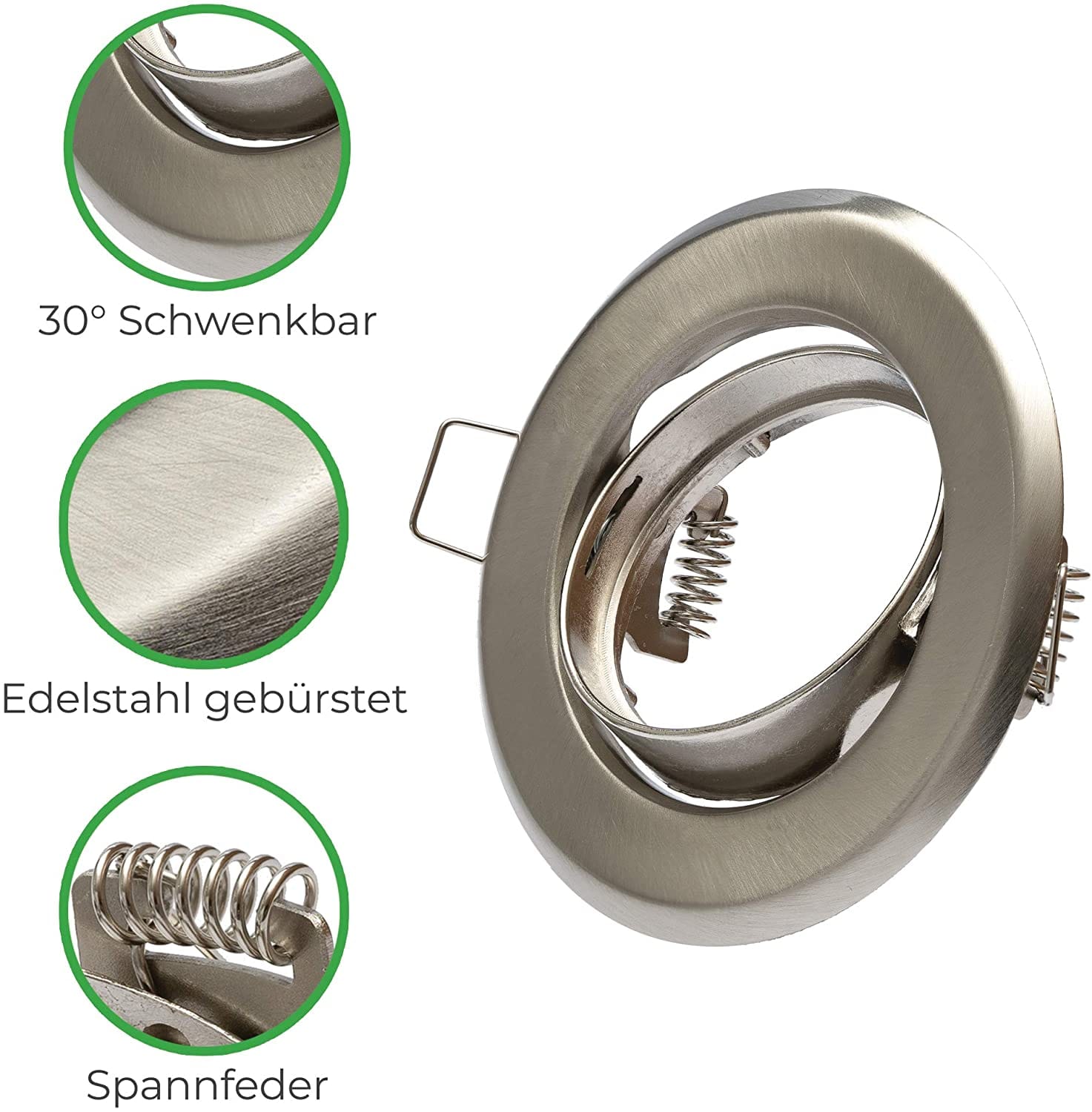 100x Einbaurahmen - Edelstahl gebürstet Optik inkl. GU10 Fassung, schwenkbar – Bild 5