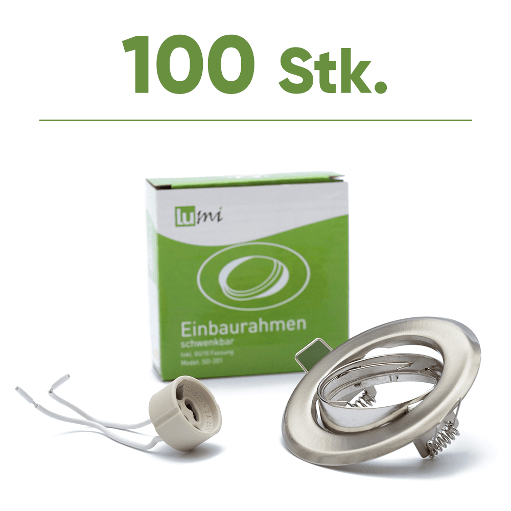 100x Einbaurahmen - Edelstahl gebürstet Optik inkl. GU10 Fassung, schwenkbar