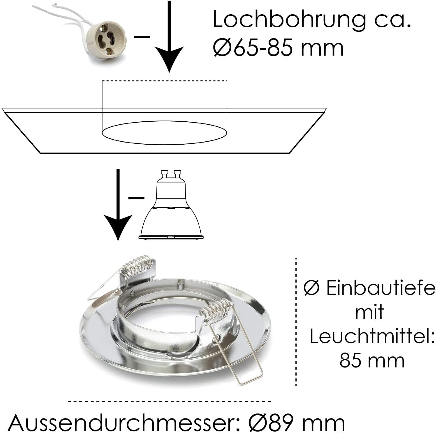 100x Einbaurahmen - Chrom inkl. GU10 Fassung, schwenkbar – Bild 4