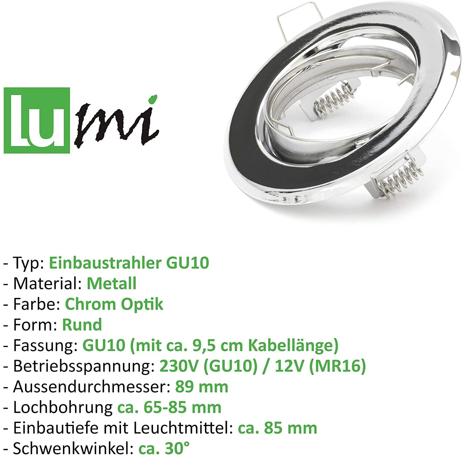 100x Einbaurahmen - Chrom inkl. GU10 Fassung, schwenkbar – Bild 3